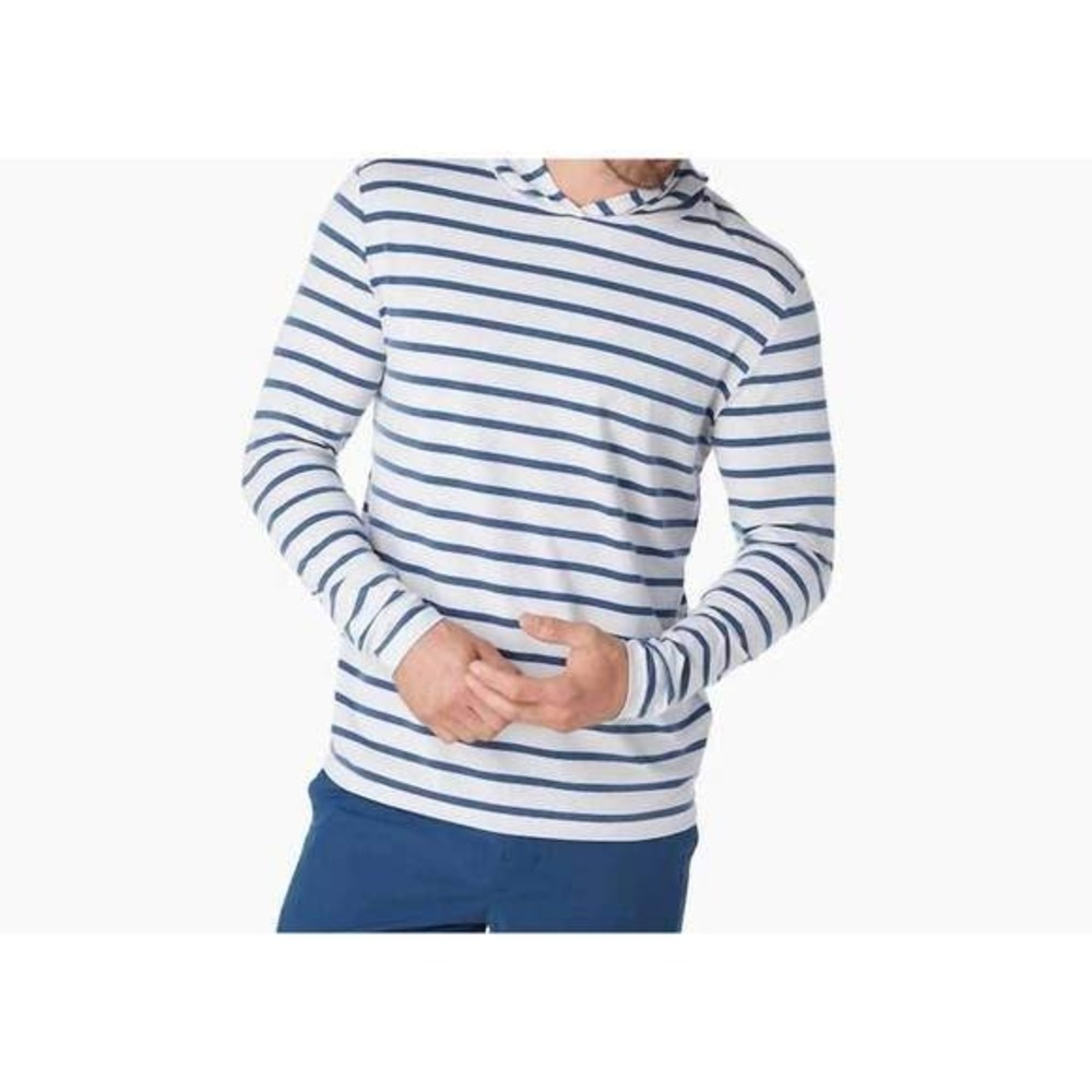 Fair Harbor Mens UPF 50 Sun Protection Hoodie Striped Navy White 2X nautical EUC